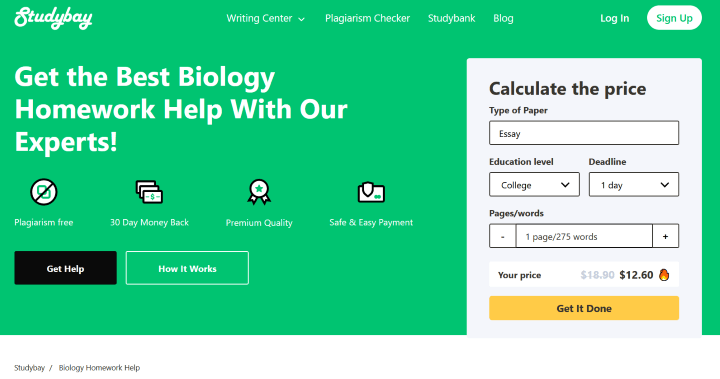 Help for Biology Homework at Studybay