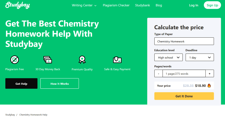 Help for Chemistry Homework at Studybay