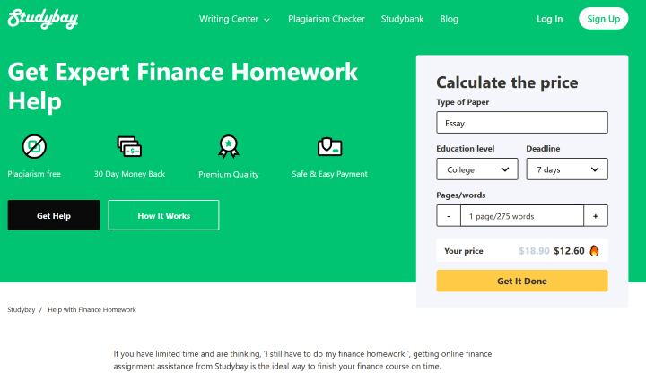Help for Finance Homework at Studybay